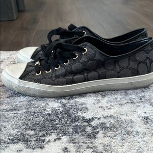 Coach Black Signature Low-Top Sneakers with Gold Eyelets